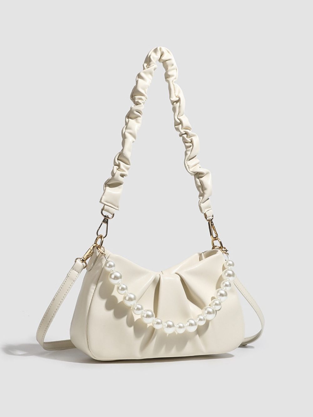 Ruched Handle Pearl Decor Crossbody Bag